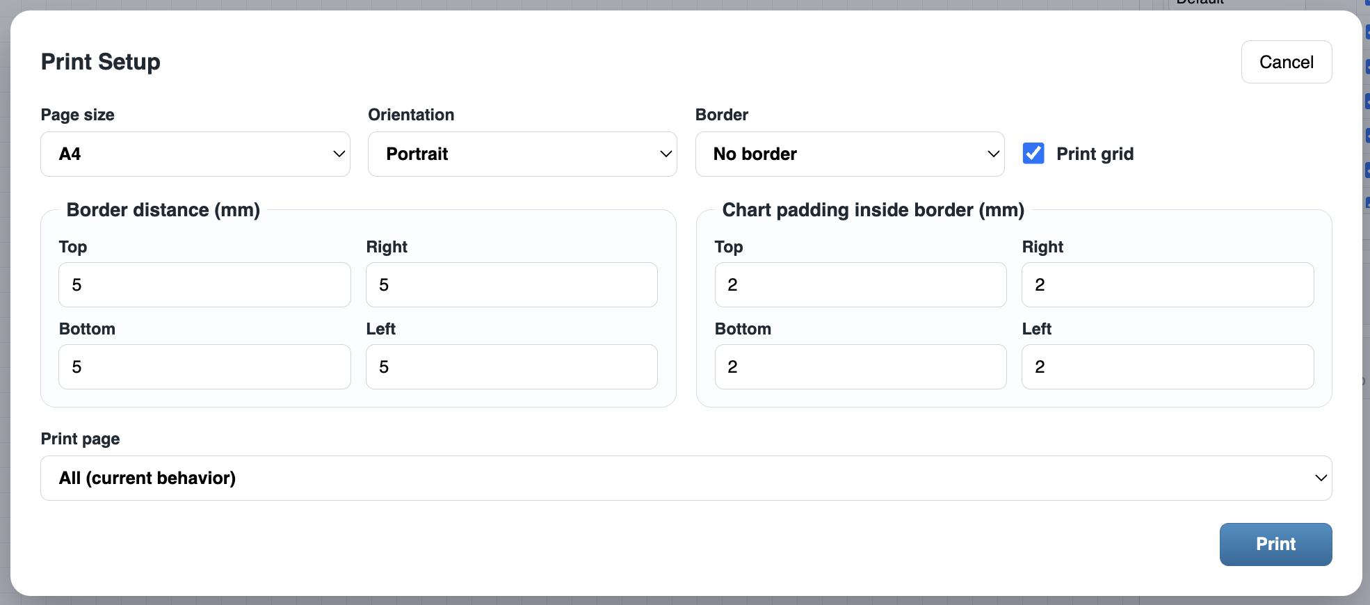 WorkFlow Print Setup dialog