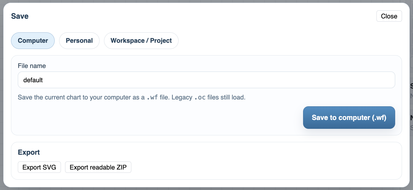 WorkFlow save to computer dialog